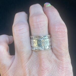 I am enough engraved fashion ring - silver tone - wide band